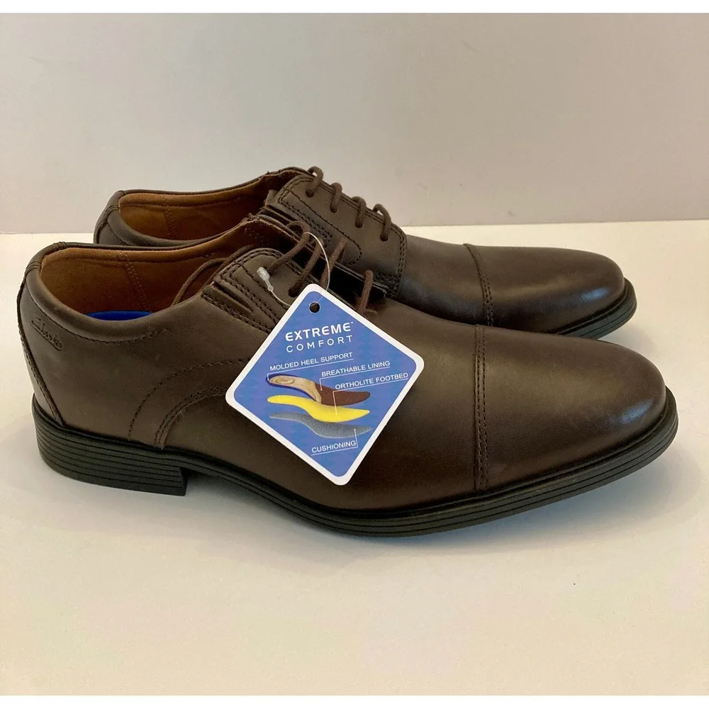 NWT Clarks Collection Men's Cap Toe Oxfords Leather Brown Size 9 Extreme Comfort